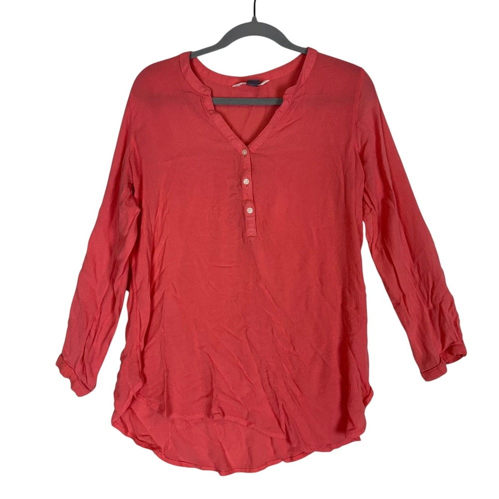 Old Navy Blouse Womens Medium Pink Henley Long Sleeve Tunic Top Cotton
